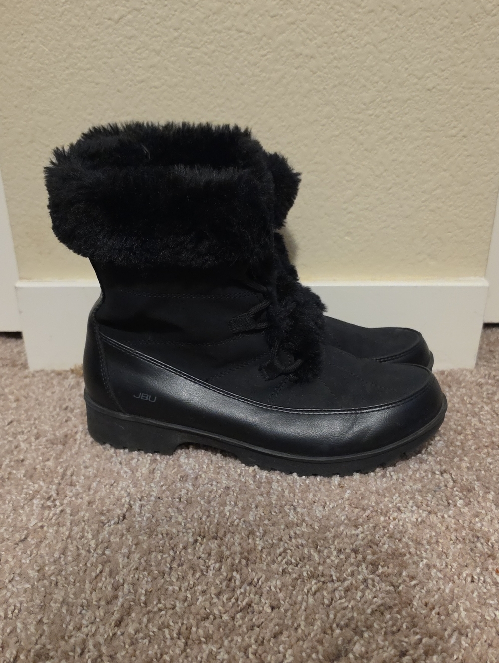 JBU Black Faux-Fur Lace-Up Winter Boots
